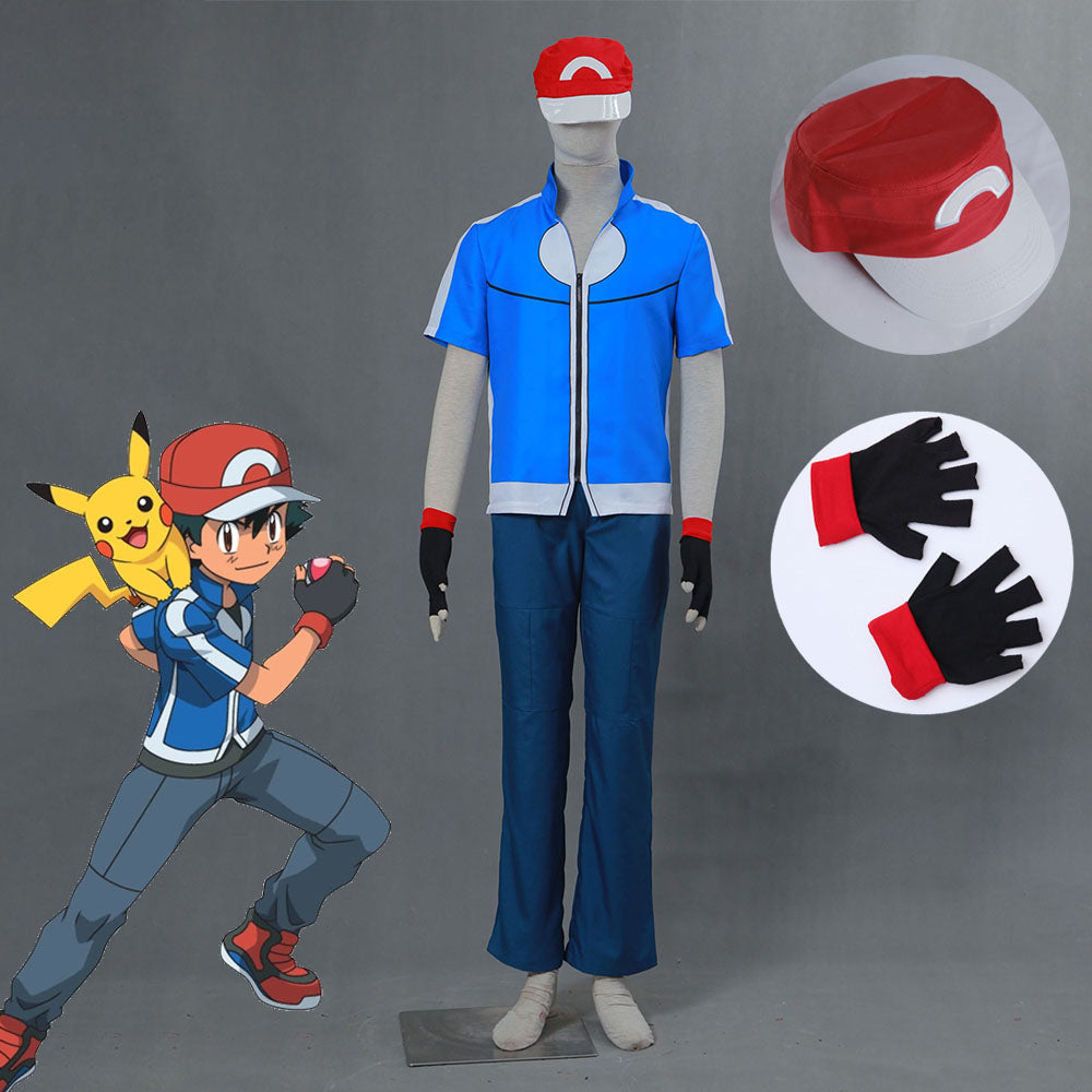 Men and Kids Pokemon Monster Costume Ash Ketchum Cosplay full Set with Accessories