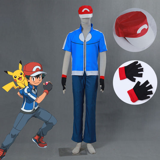 Men and Kids Pokemon Monster Costume Ash Ketchum Cosplay full Set with Accessories