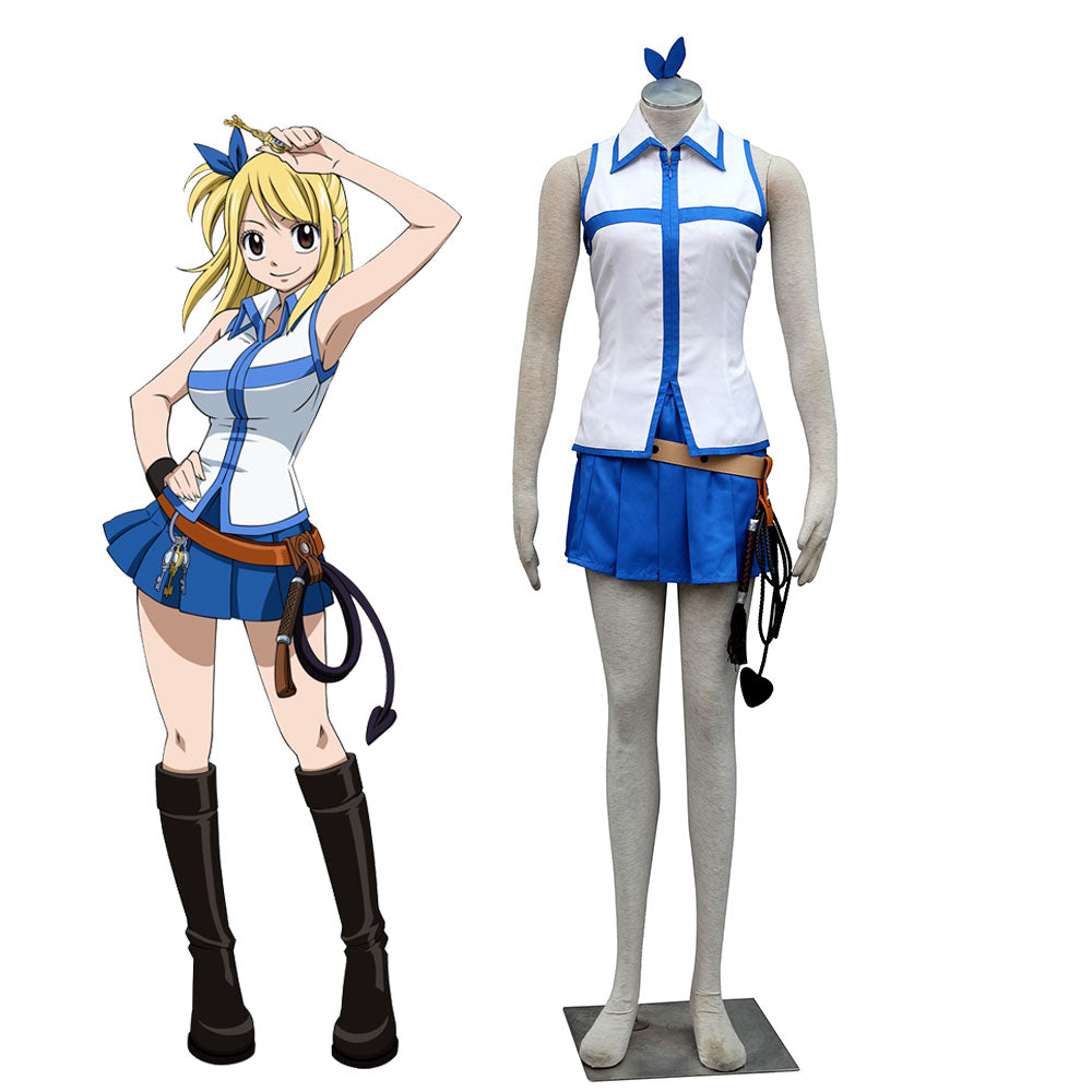 Fairy Tail Costume Lucy Heartfilia Normal Uniform Cosplay Set with Eridanus for Women and Kids