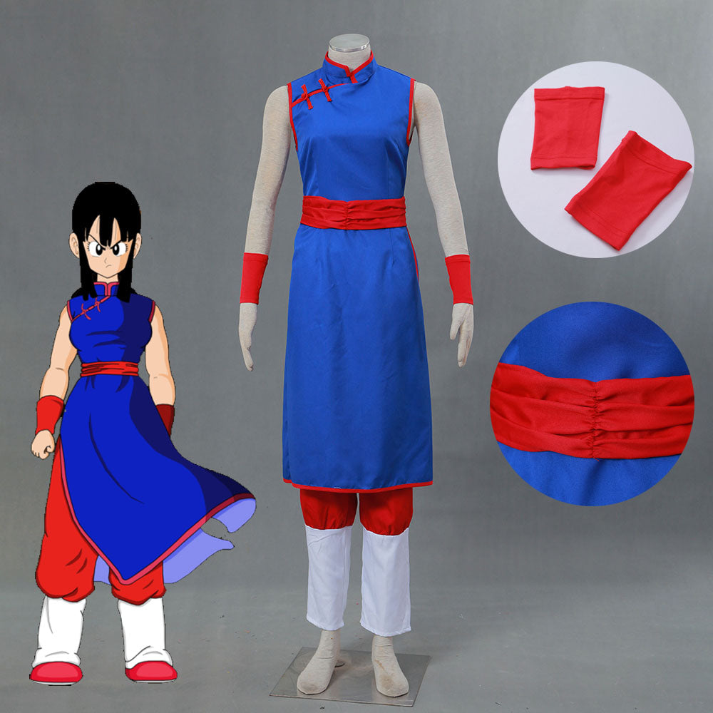Dragon Ball Costume Chichi Before Marriage Blue Cosplay Suit with Accessories for Women and Kids