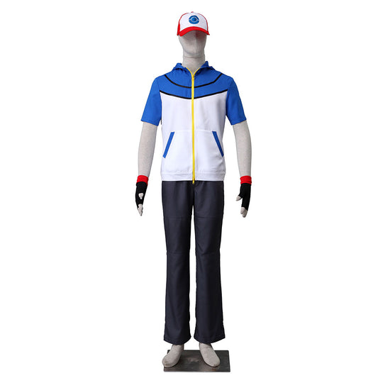 Pokemon Monster Costume Ash Ketchum Cosplay Hoodie full Set with Accessories for Men and Kids