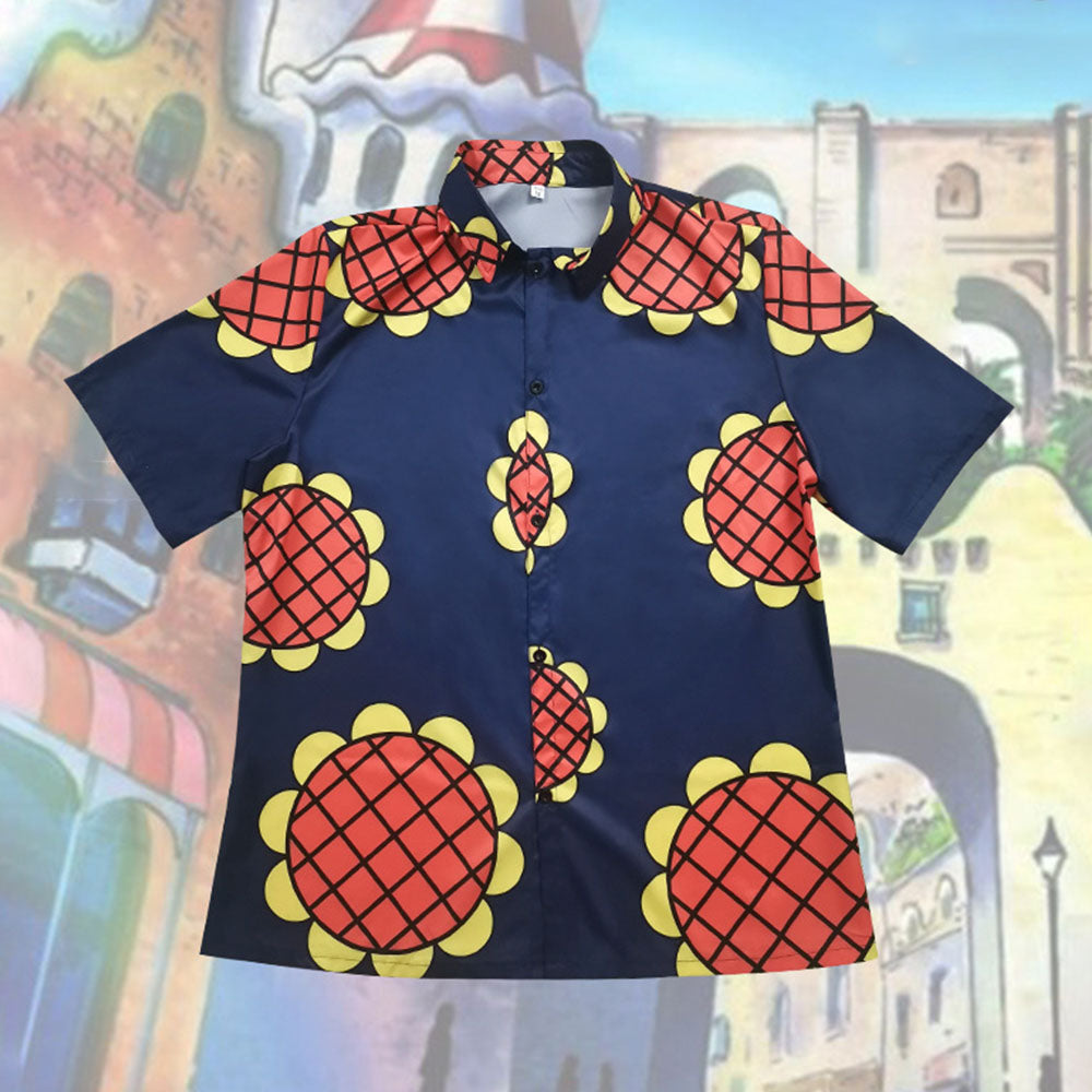 One Piece Costume Luffy Cosplay Shirt Sun Flower Printed Navy Shirt for Men