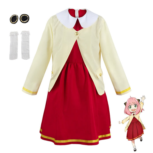 Women and Kids Spy x Family Costume Anya Forger Red Cosplay Dress with Jacket Accessories