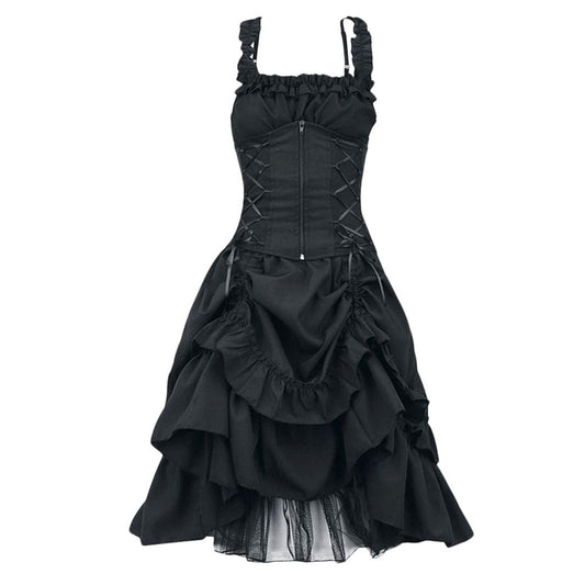 Lolita Cosplay Dress Gothic Style High Low Length Corset Lace Oversize Dress for Women