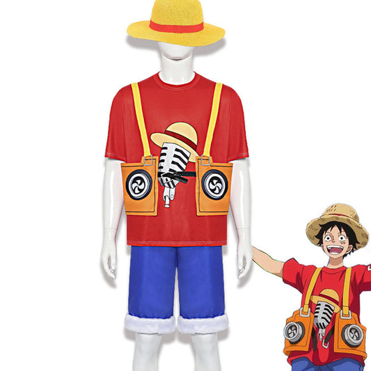 One Piece Film Red Costumes Monkey D Luffy Cosplay Set With Hat for Men