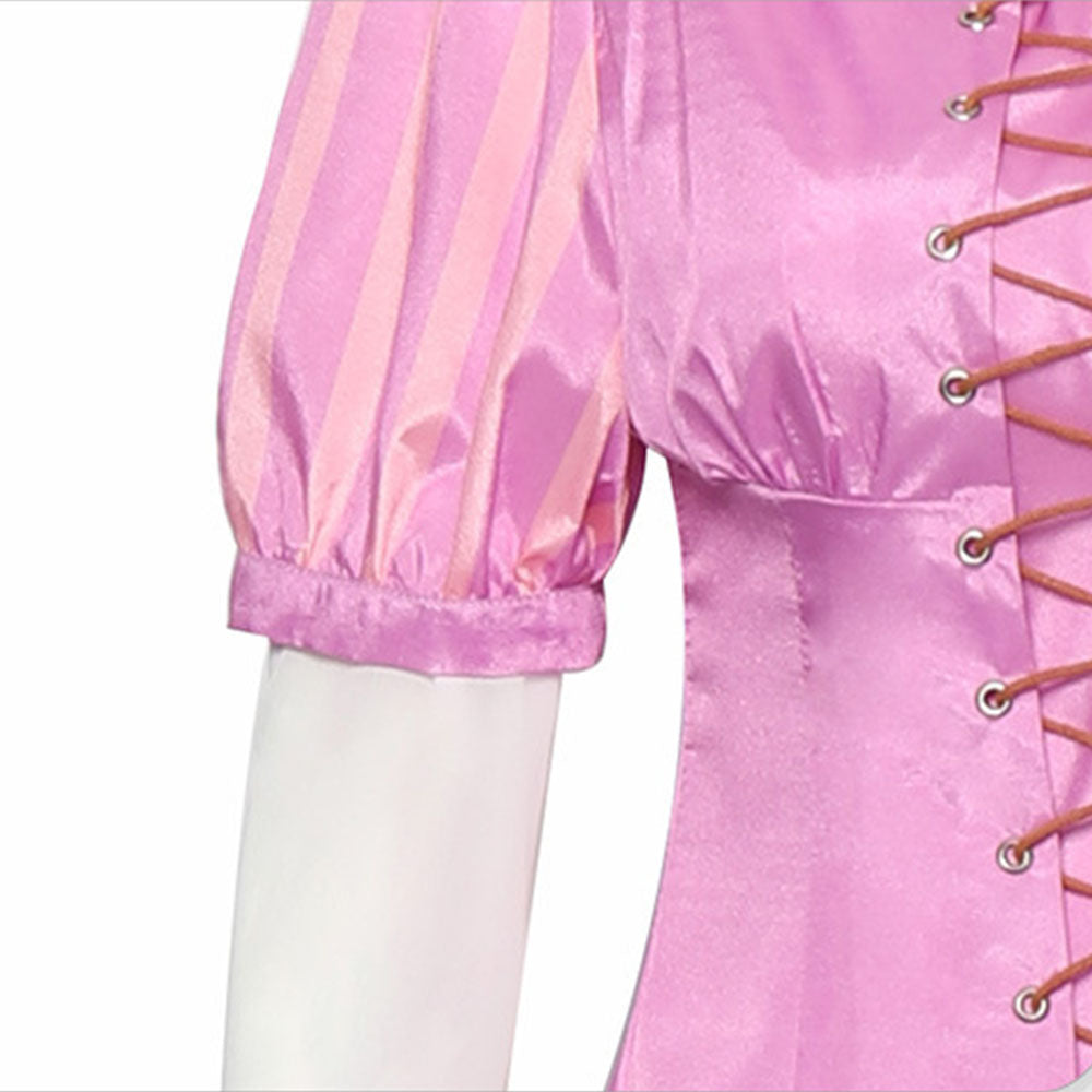Tangled Costumes Princess Rapunzel Cosplay Pink Dress for Women and Kids