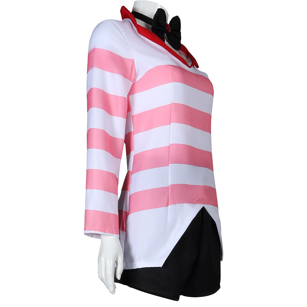 Hazbin Hotel Costume Angel Dust Cosplay full Set Pink Stripe Dress with Accessories