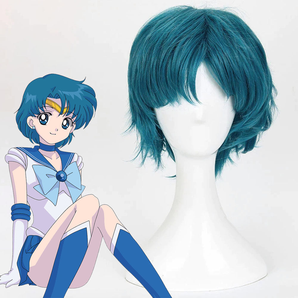 Anime Sailor Moon Sailor mercury Mizuno Ami Cosplay Wig Heat Resistant Sythentic Hair