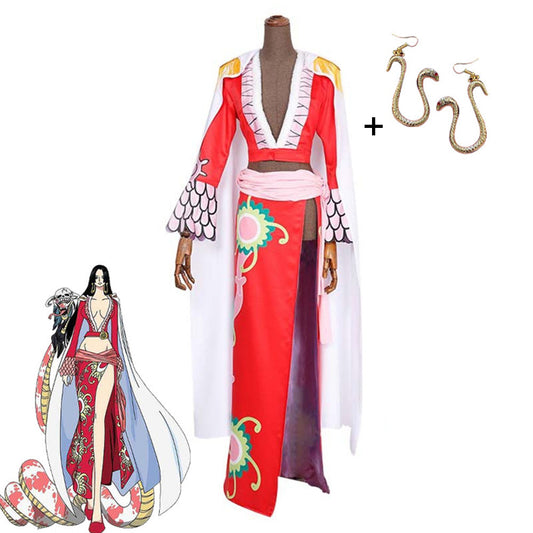 One Piece Costumes Boa Hancock Cosplay Dress Full Outfit with Snake Earrings for Women