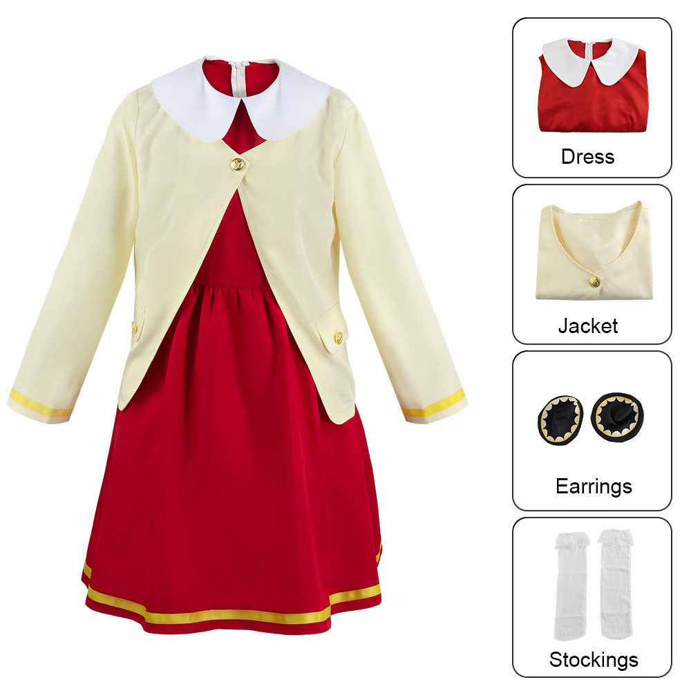 Women and Kids Spy x Family Costume Anya Forger Red Cosplay Dress with Jacket Accessories