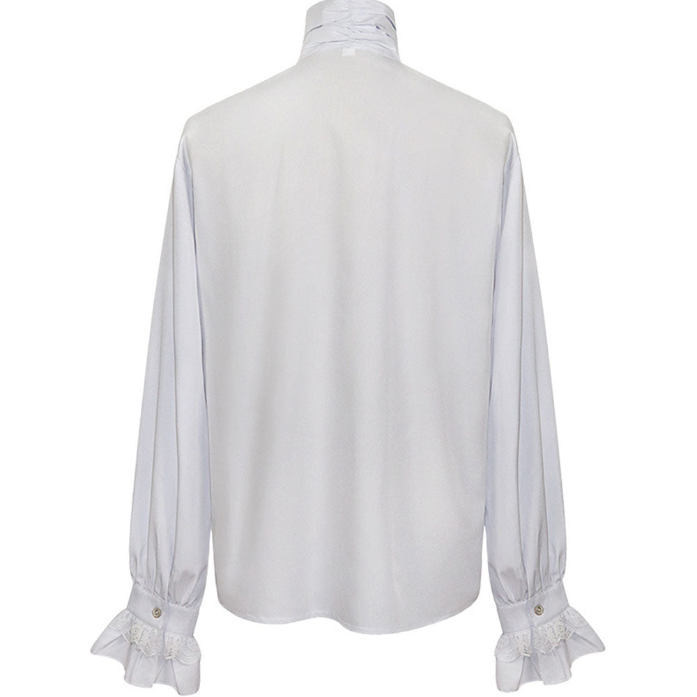 Halloween Costume Middle Age Gothic Vintage Shirt Ruffles Pleated Stand Collar Shirt for Men