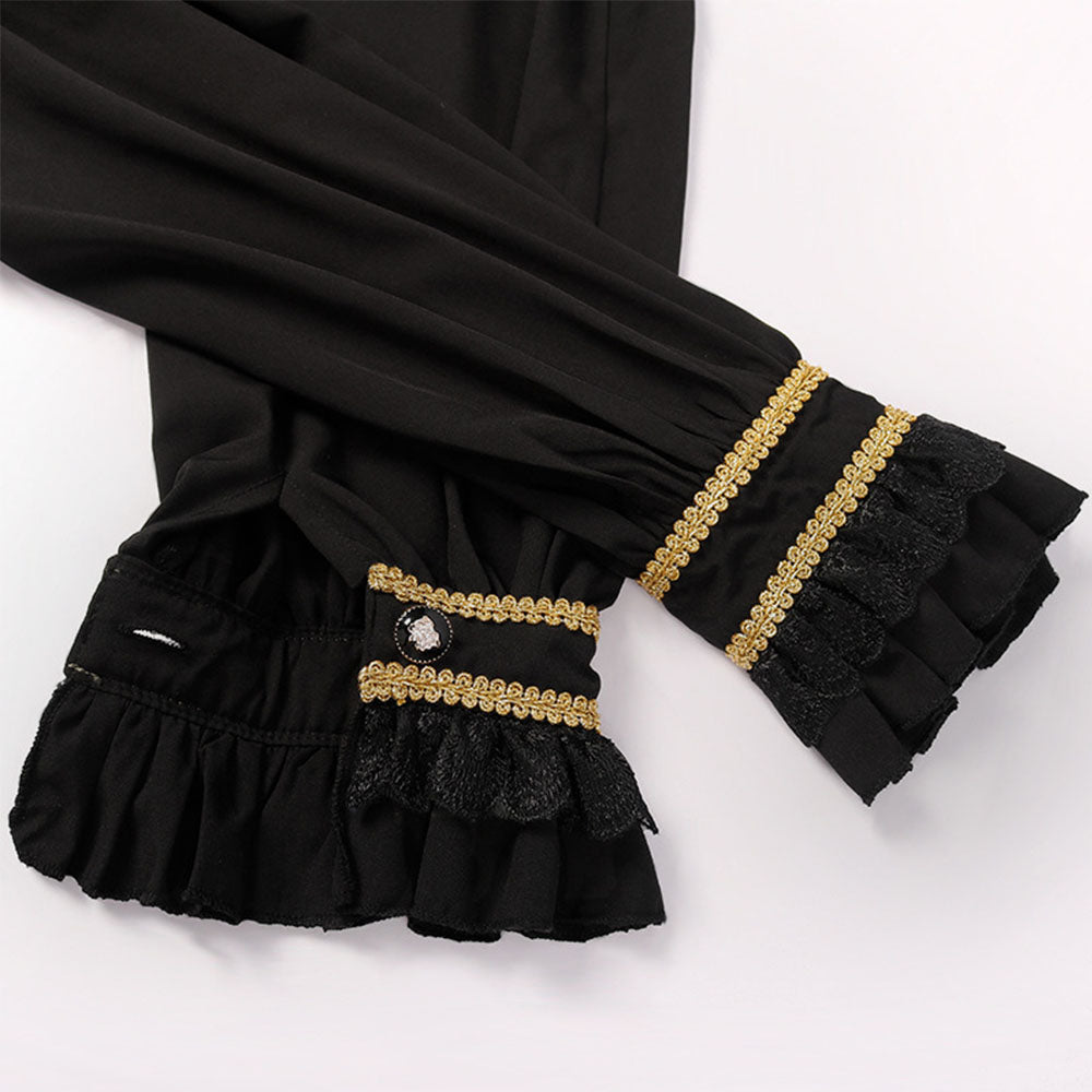 Halloween Costume Shirt Middle Age Gothic Vintage Pleated Tie Collar Shirt for Men