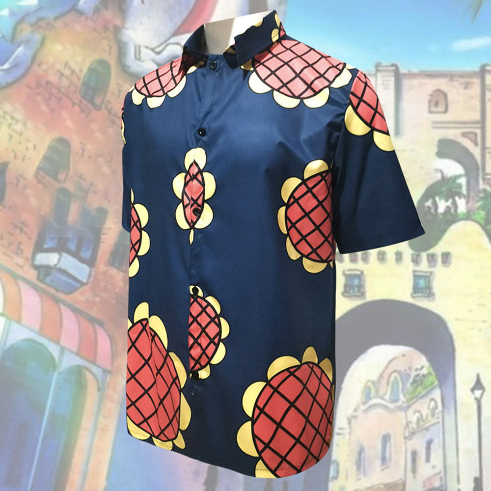 One Piece Costume Luffy Cosplay Shirt Sun Flower Printed Navy Shirt for Men