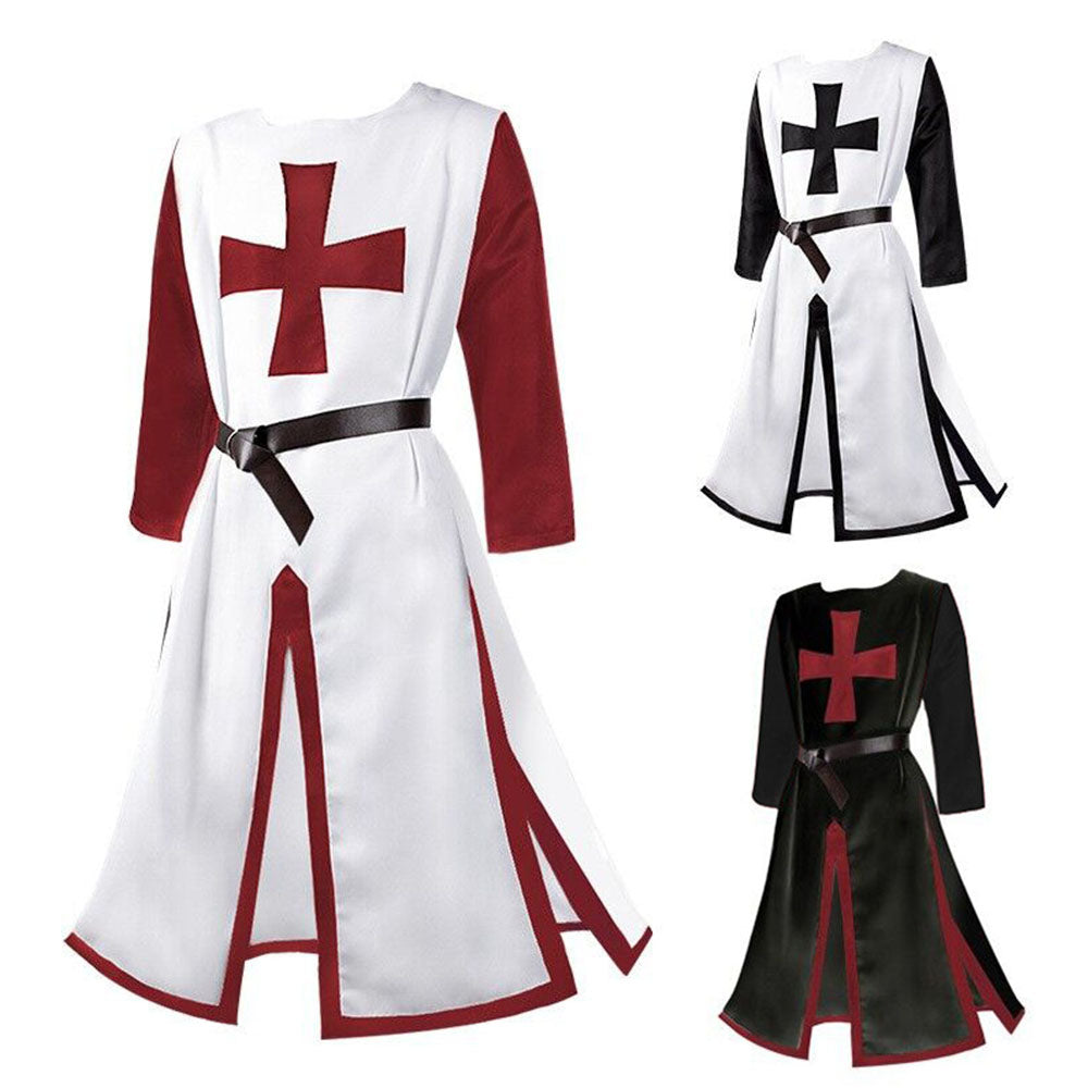 Halloween Costume Coat Middle Age Cross Cosplay Long Coat with Belt for Men