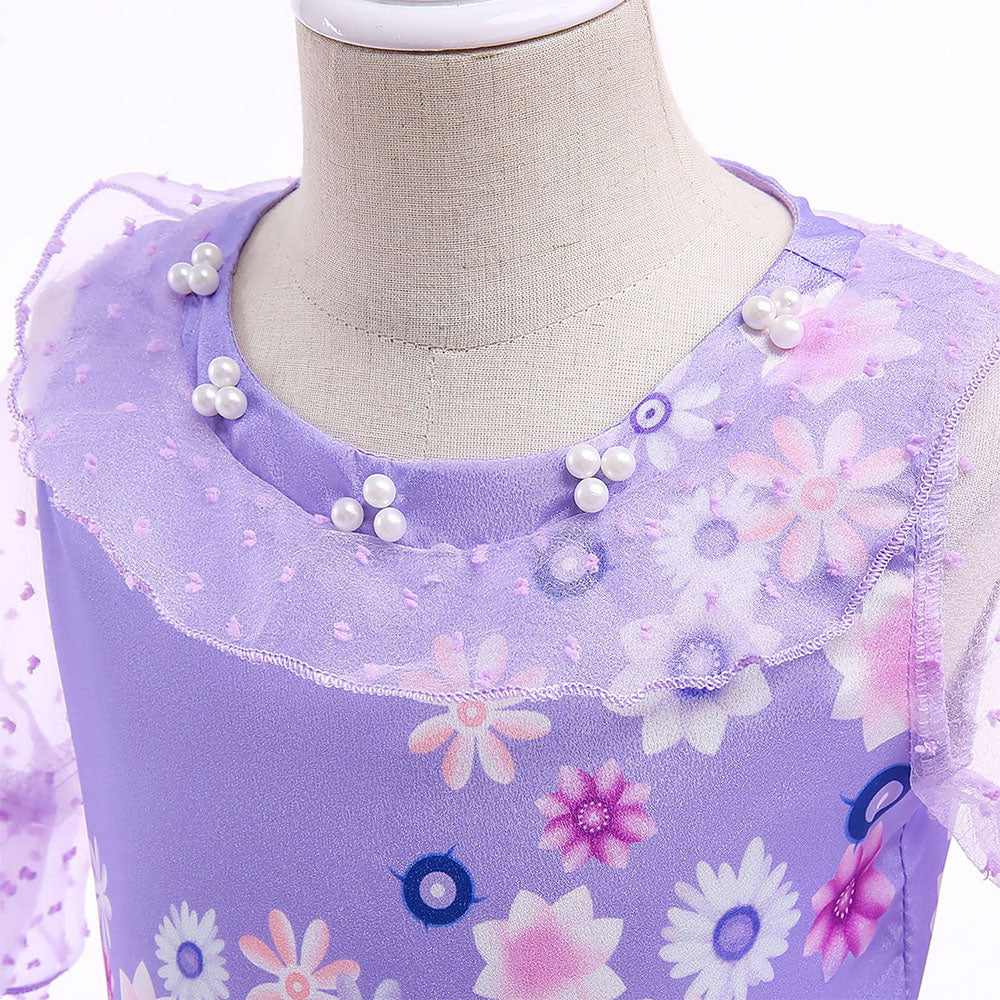 Girls Encanto Costume Isabella Cosplay Translucent Short Sleeves Princess Dress for Kids
