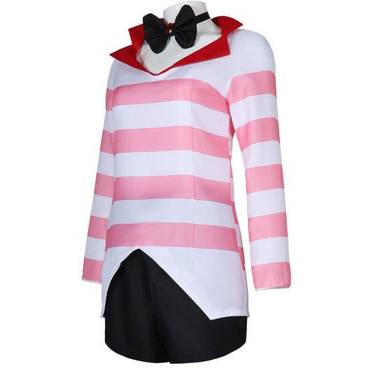 Hazbin Hotel Costume Angel Dust Cosplay full Set Pink Stripe Dress with Accessories