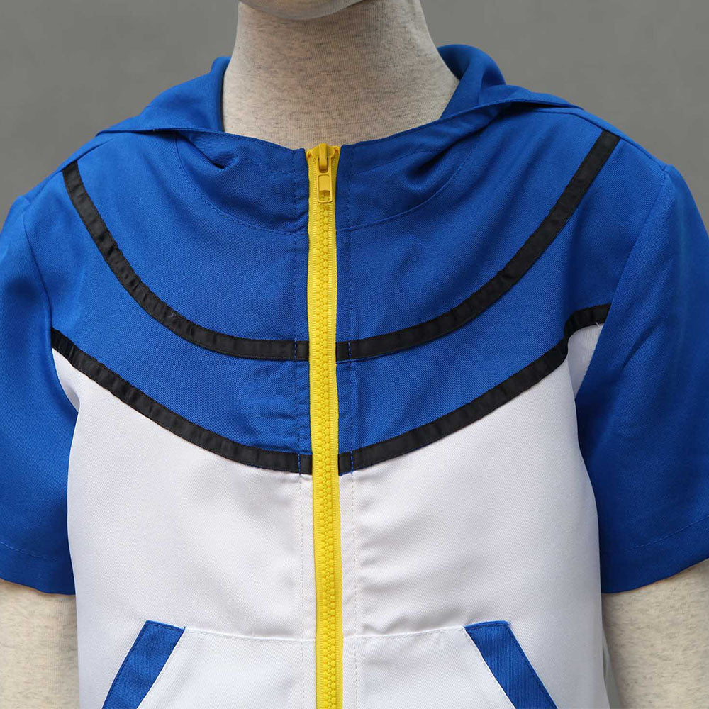 Pokemon Monster Costume Ash Ketchum Cosplay Hoodie full Set with Accessories for Men and Kids