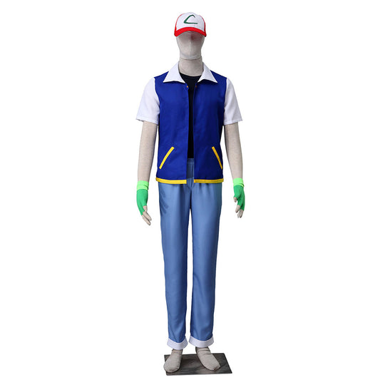 Pokemon Monster Costume Ash Ketchum Cosplay full Set with Accessories for Men and Kids