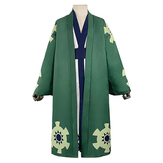 Anime Green 3-Swords Swordsman Pirate Cosplay Wanokuni Kimono Costumes Set For Men