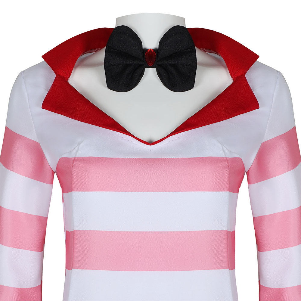 Hazbin Hotel Costume Angel Dust Cosplay full Set Pink Stripe Dress with Accessories