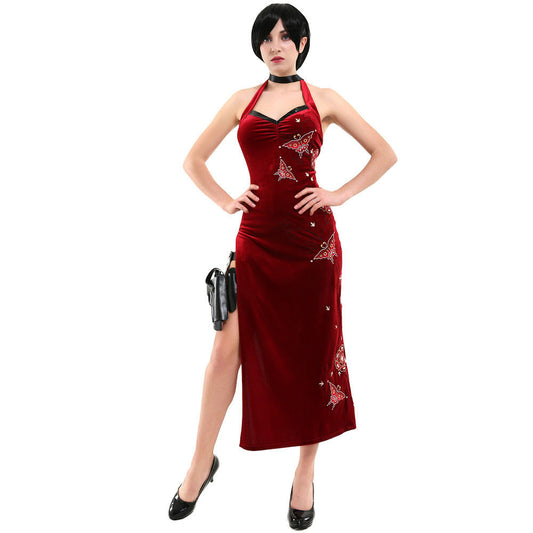 Resident Evil Costumes Ada Wong Cosplay Red Dress with Accessories for Women