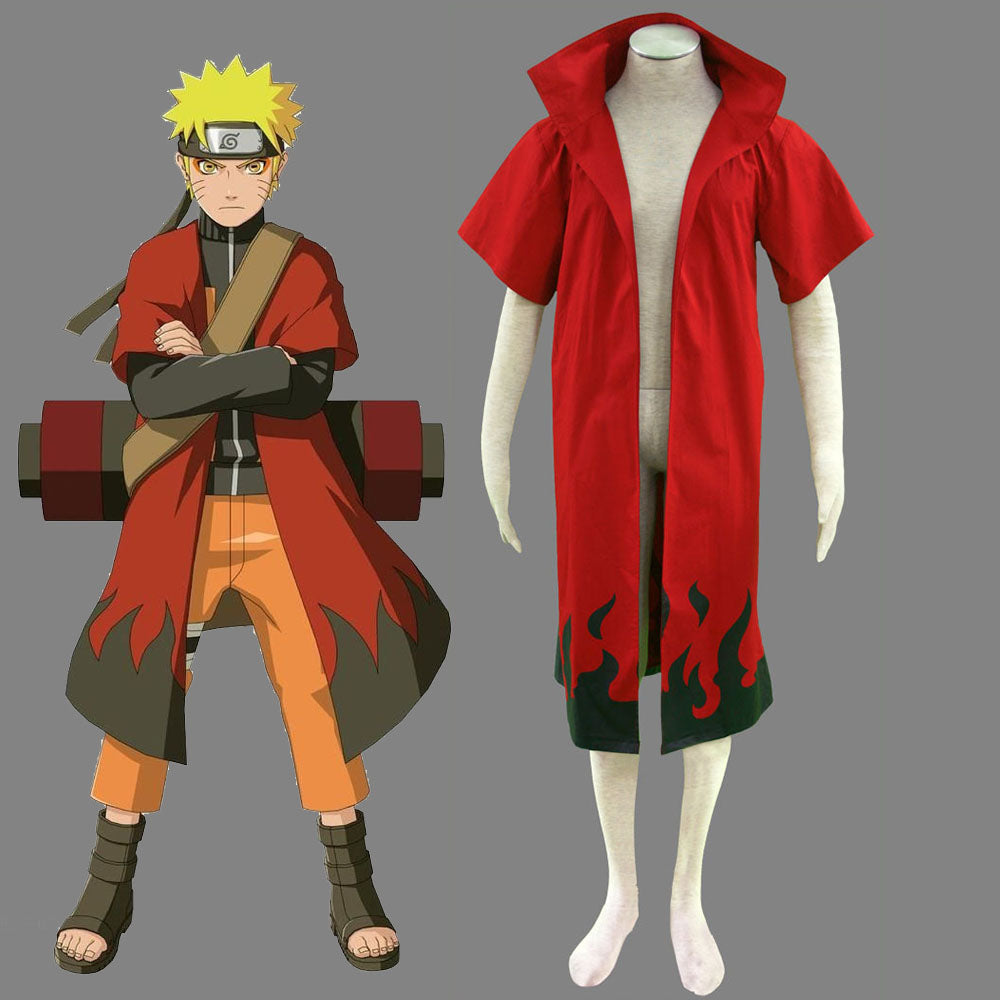 Naruto Shippuden Costume Naruto Sennin Moodo Cosplay Cloak Long Coat for Men and Kids