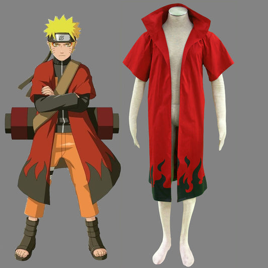Naruto Shippuden Costume Naruto Sennin Moodo Cosplay Cloak Long Coat for Men and Kids