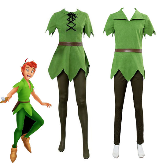 Peter Pan Costume Peter Pan Cosplay Green full outfit for Adults and Kids