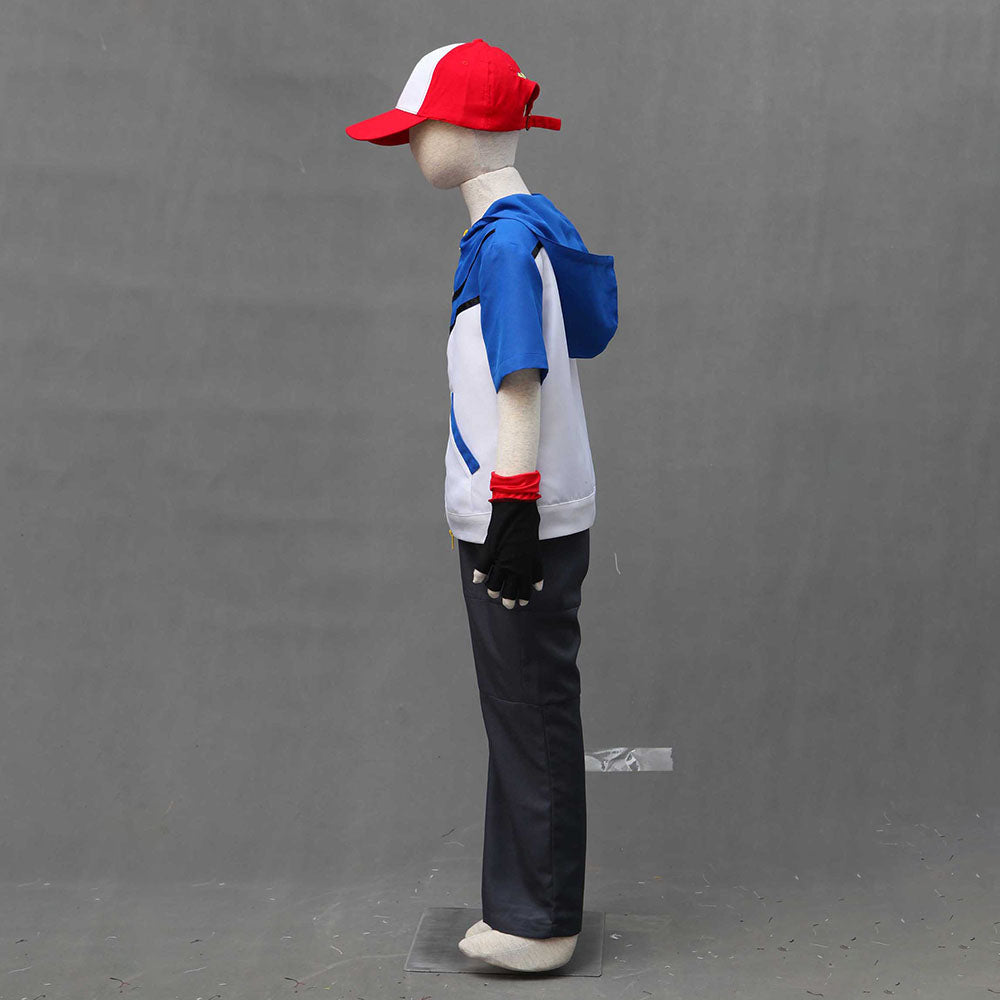 Pokemon Monster Costume Ash Ketchum Cosplay Hoodie full Set with Accessories for Men and Kids