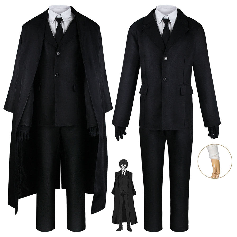 Bungou Stray Dogs Costume Osamu Dazai Cosplay Black Full Outfit with Accessories for Men