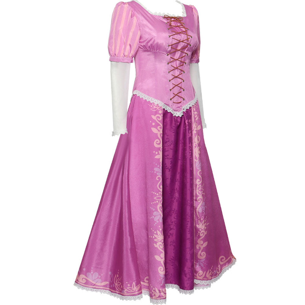Tangled Costumes Princess Rapunzel Cosplay Pink Dress for Women and Kids