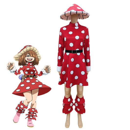 Anime My Hero Academia Komori Kinoko Cosplay Red Costume with Hat for Women and Kids