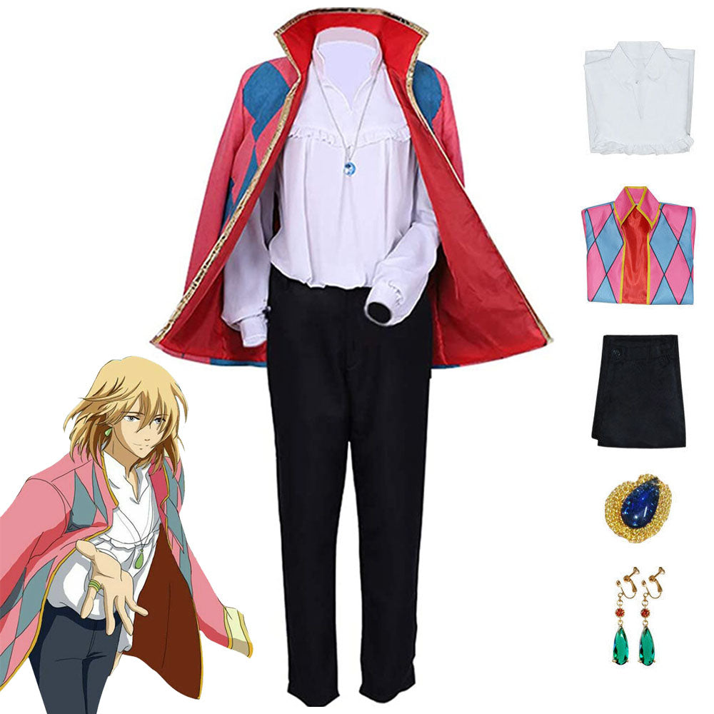 Howl's Moving Castle Costume Howl Cosplay full Outfit with Earrings for Men