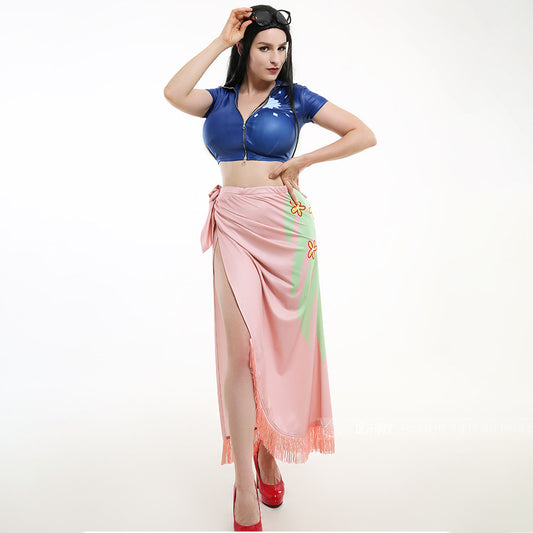 Anime Flower Flower Ability Protagonist Cosplay Navy Vest  Pink Floral Skirt Outfit for Women
