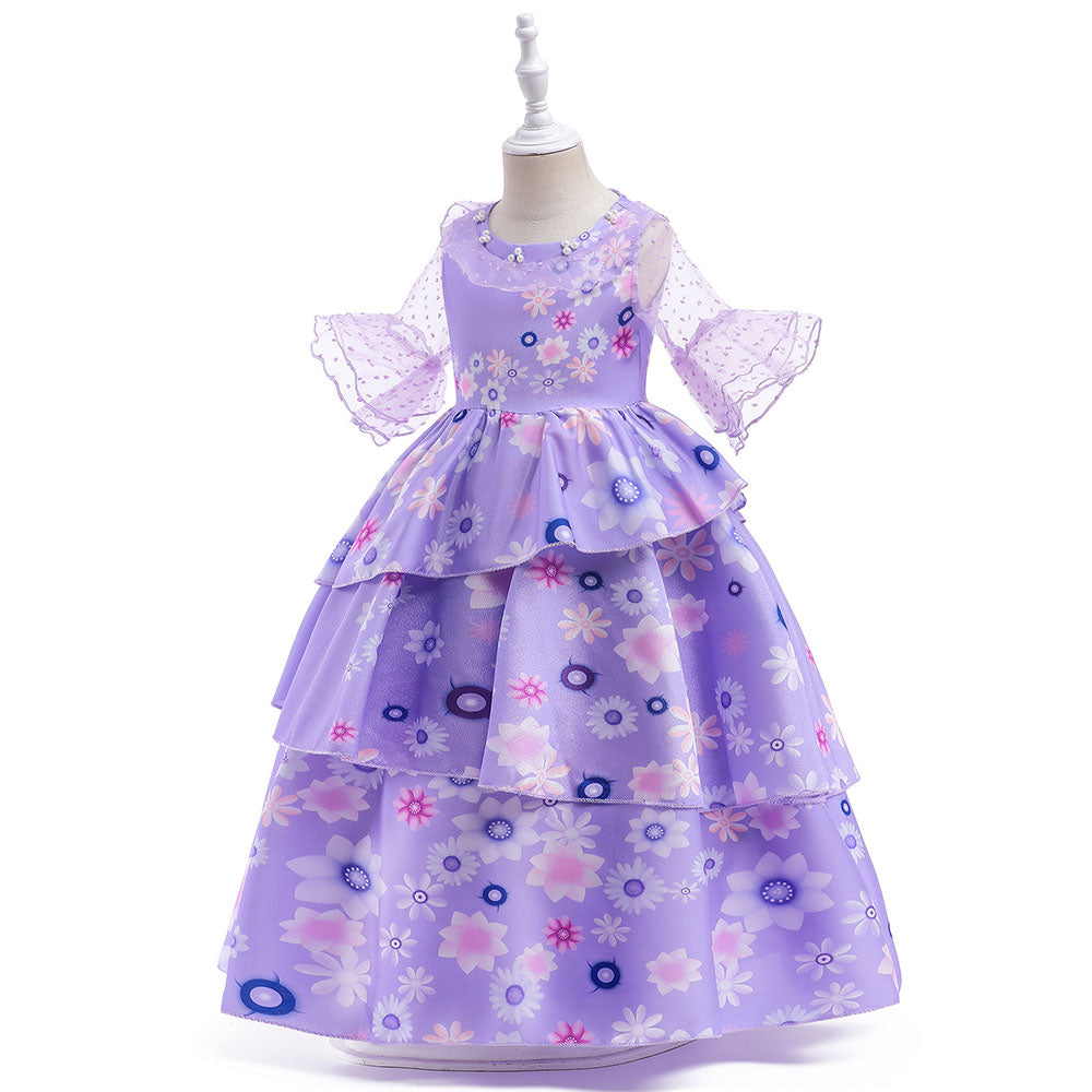 Girls Encanto Costume Isabella Cosplay Translucent Short Sleeves Princess Dress for Kids