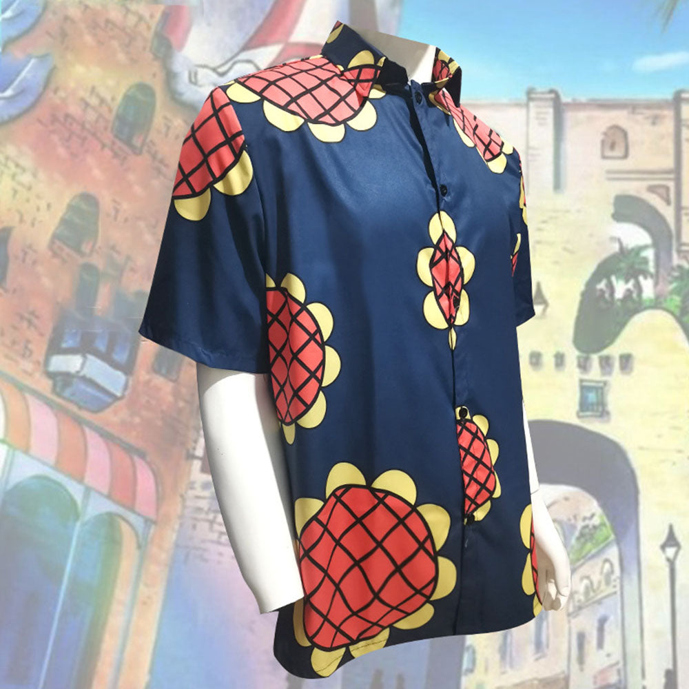One Piece Costume Luffy Cosplay Shirt Sun Flower Printed Navy Shirt for Men