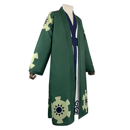 Anime Green 3-Swords Swordsman Pirate Cosplay Wanokuni Kimono Costumes Set For Men
