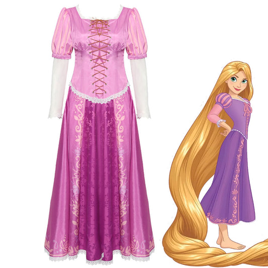 Tangled Costumes Princess Rapunzel Cosplay Pink Dress for Women and Kids