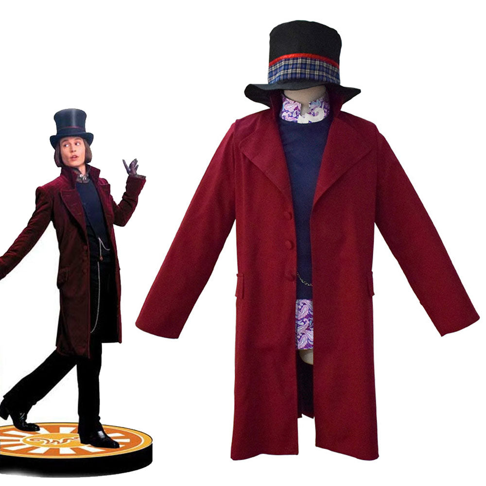 Charlie and the Chocolate Factory Costume Willy Wonka Cosplay Full Outfit with Hat for Men