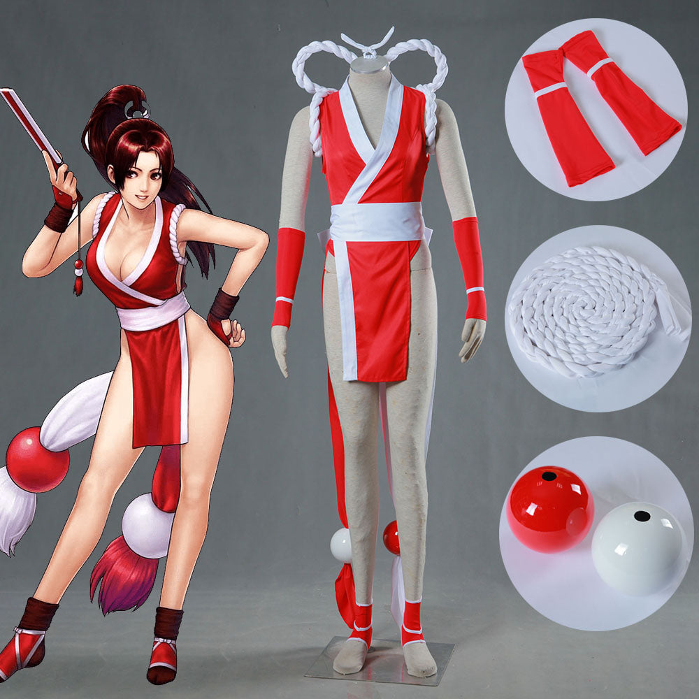 King of Fighters Costume Mai Shiranui Red Suit Cosplay full Outfit for Women and Kids