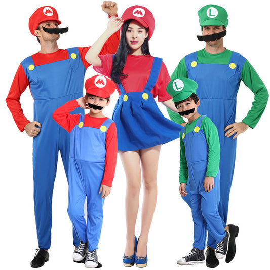 Super Mario Costume Super Mario Cosplay Overalls full outfit with Accessories for Adults and Kids