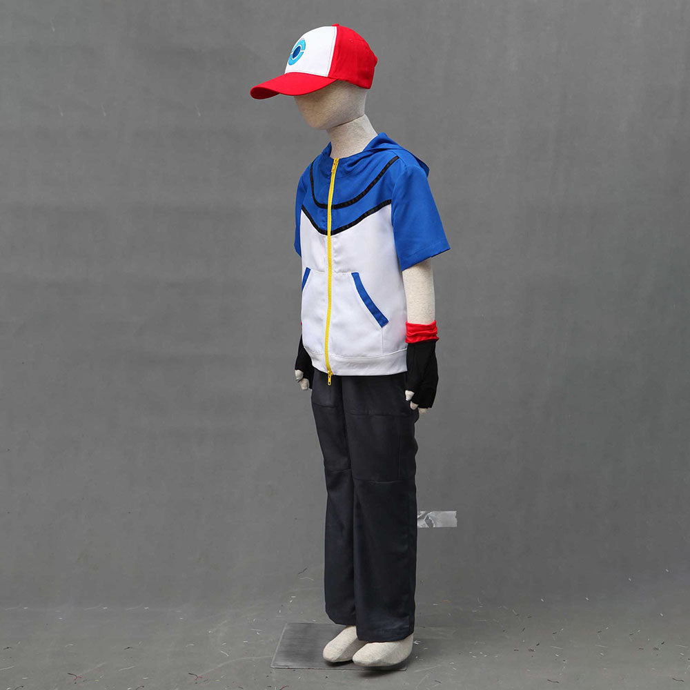 Pokemon Monster Costume Ash Ketchum Cosplay Hoodie full Set with Accessories for Men and Kids