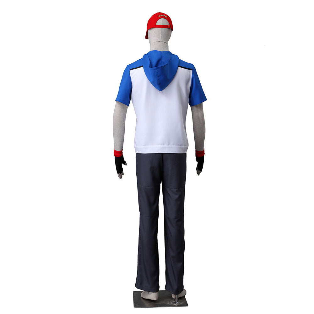 Pokemon Monster Costume Ash Ketchum Cosplay Hoodie full Set with Accessories for Men and Kids