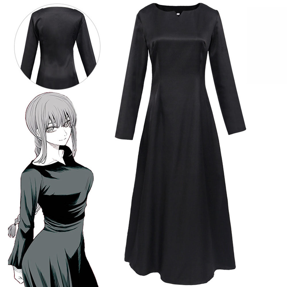 Chainsaw Man Costume Makima Cosplay Black Long Sleeves Dress for Women