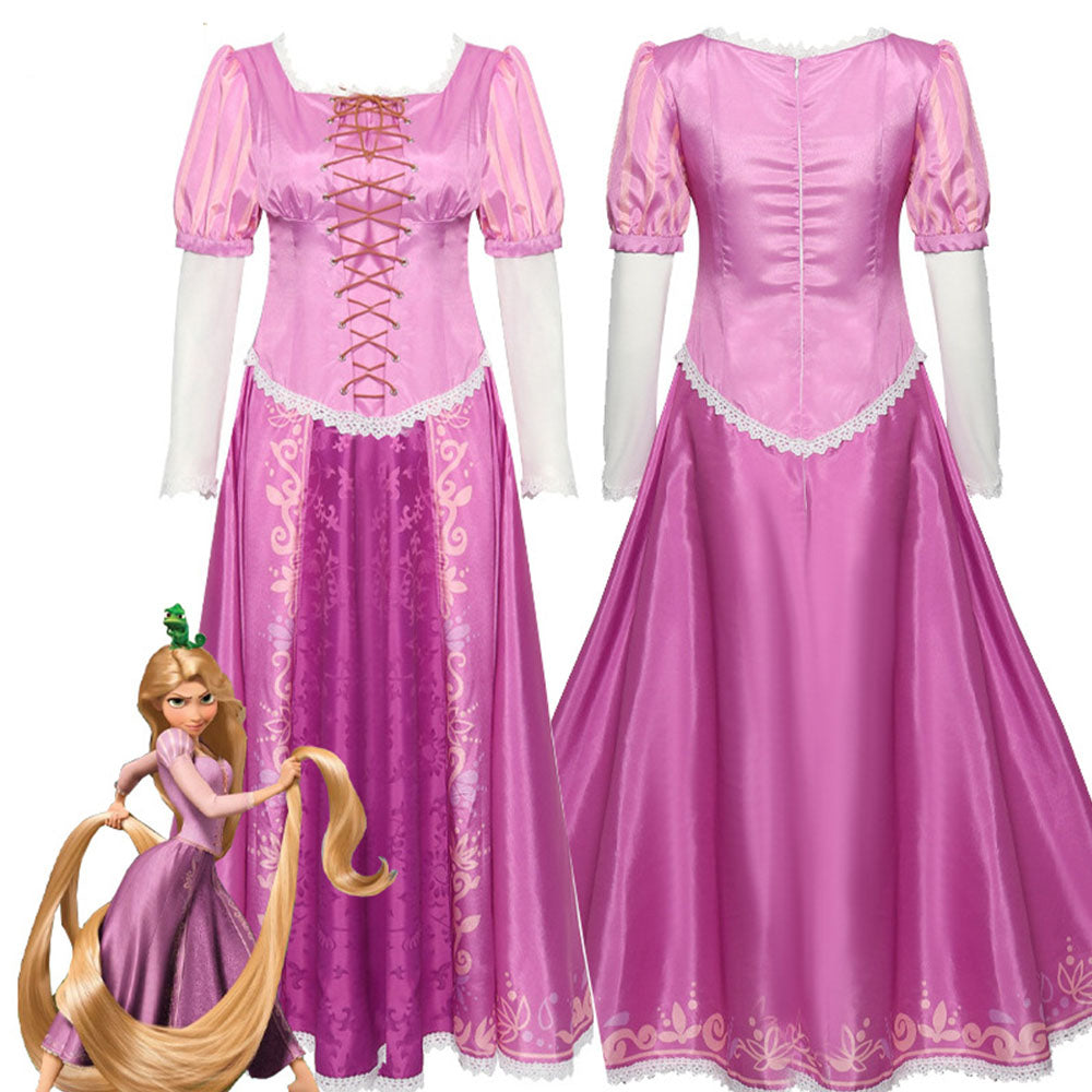 Tangled Costumes Princess Rapunzel Cosplay Pink Dress for Women and Kids