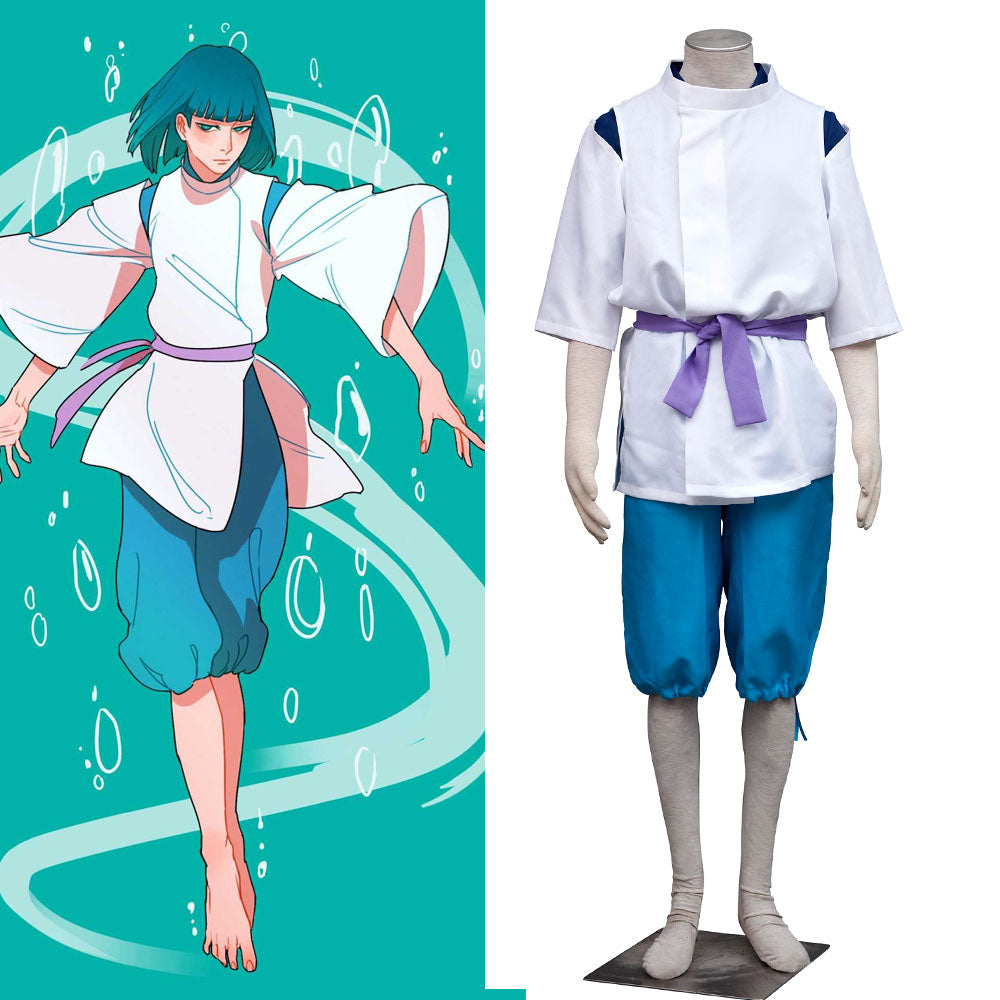 Spirited Away Costume The White Dragon Haku Kimono Cosplay Suit for Men and Kids
