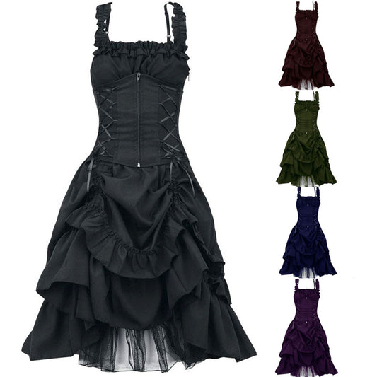Lolita Cosplay Dress Gothic Style High Low Length Corset Lace Oversize Dress for Women
