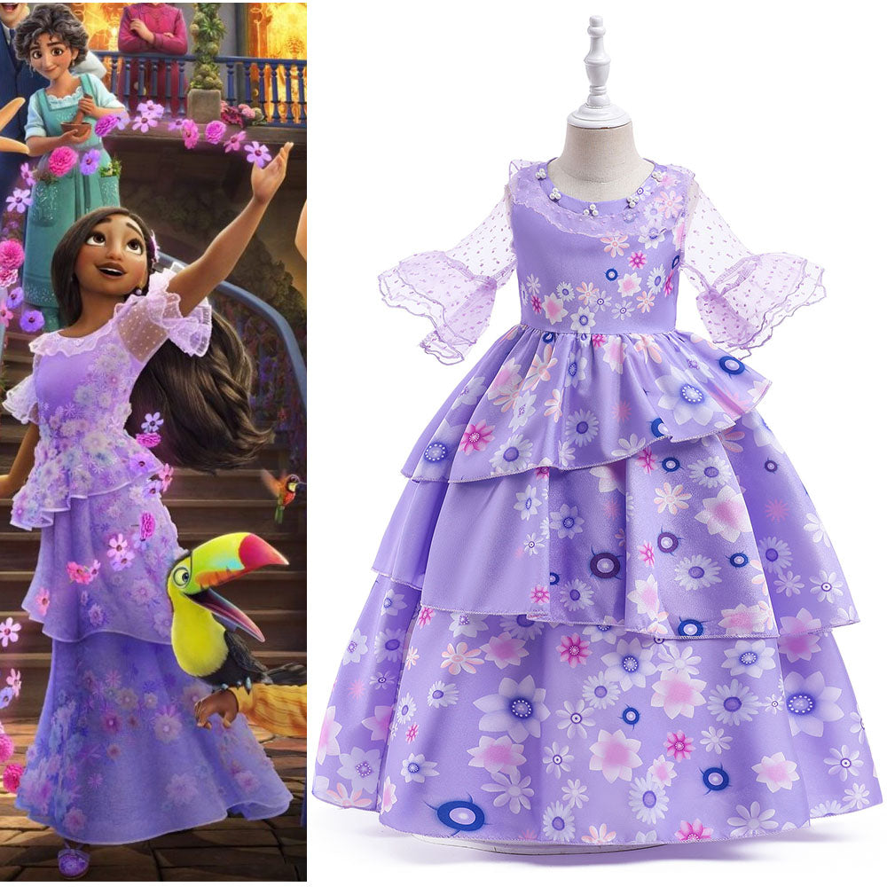 Girls Encanto Costume Isabella Cosplay Translucent Short Sleeves Princess Dress for Kids