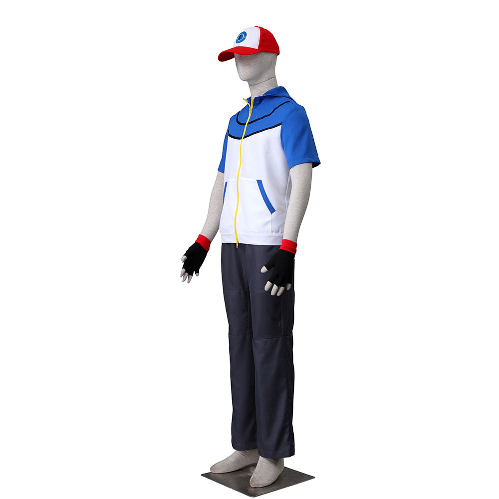 Pokemon Monster Costume Ash Ketchum Cosplay Hoodie full Set with Accessories for Men and Kids