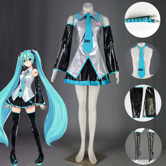 Women and Kids Vocaloid Hatsune Miku Silver Cosplay Costume with Accessories